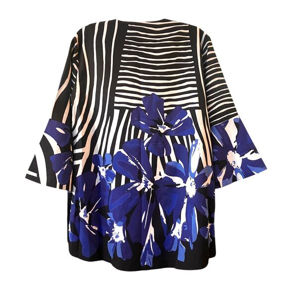 Mirelle Women's Blk/Wht Striped Blue Floral 1-Button Front Cardigan/Jacket SZ XL - Picture 2 of 9